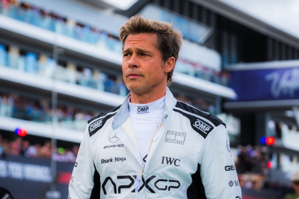 Brad Pitt in his racing gear for the newly released F1 movie directed by Joseph Kosinski.